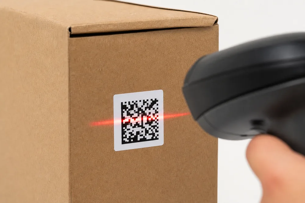 Считывание кода DataMatrix на коробке с обувью ручным сканером