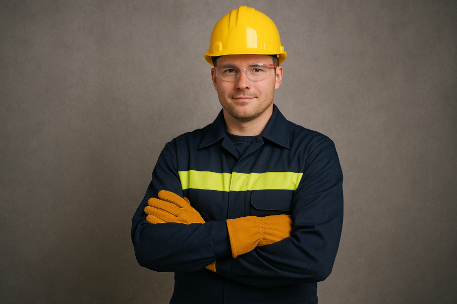 Работник в каске Работник в каске