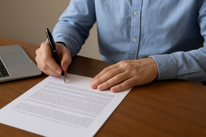 мужчина с листком в руке